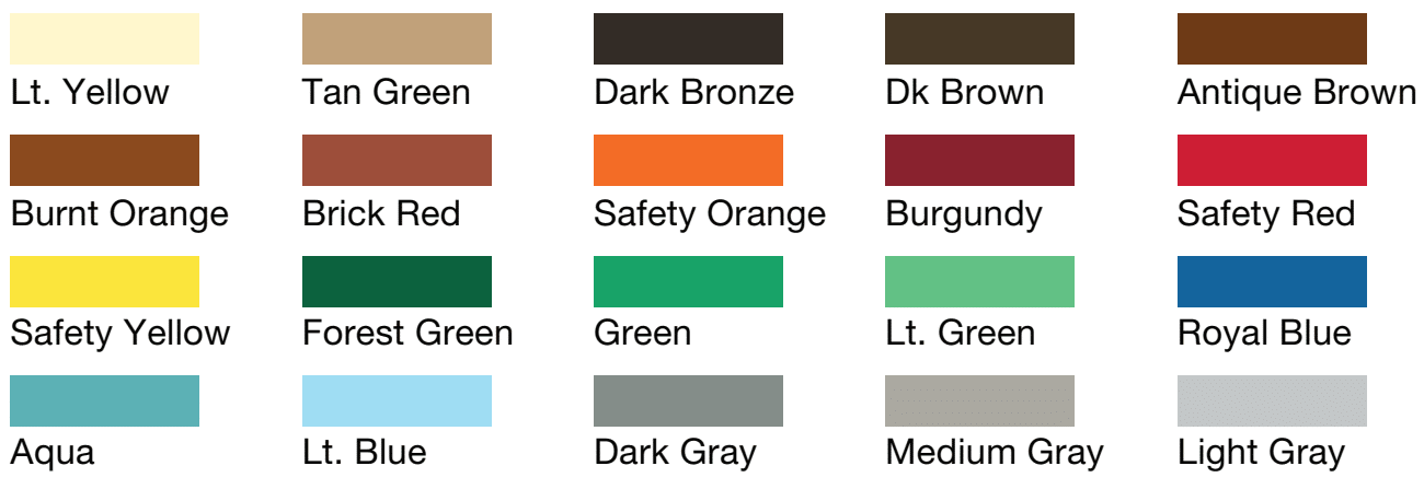 Fiberglass-Pedestrian-Door special colors 20 shades of brown, orange, red, yellow green, blue, and gray.