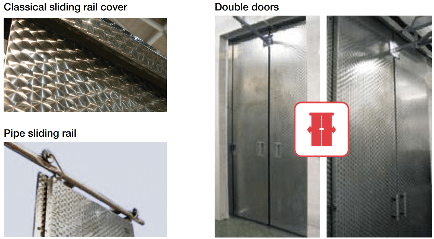Sliding-Door construction variants Three variants: Classical sliding rail cover, pipe sliding rail, and double doors